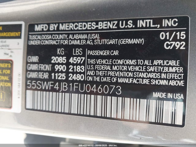 Продаж на аукціоні авто 2015 Mercedes-benz C 300 Luxury/sport, vin: 55SWF4JB1FU046073, номер лоту: 42216112
