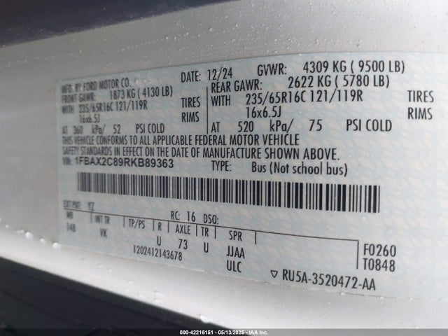 1FBAX2C89RKB89363 Ford Transit-350 Passenger Van Xl