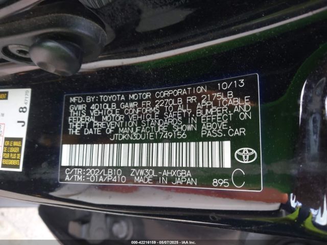 JTDKN3DU1E1749156 Toyota Prius Four