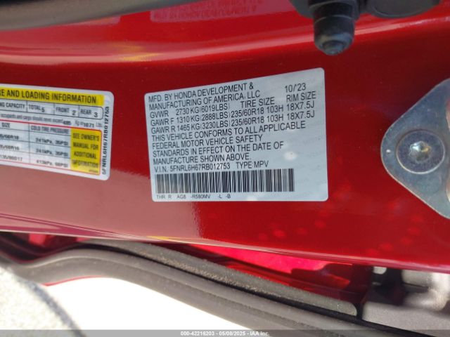 5FNRL6H67RB012753 Honda Odyssey Ex-l