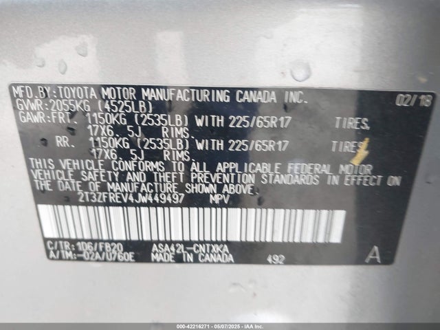 2T3ZFREV4JW449497 Toyota RAV4 LE