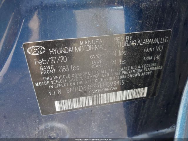 5NPD84LF9LH593415 Hyundai ELANTRA SEL