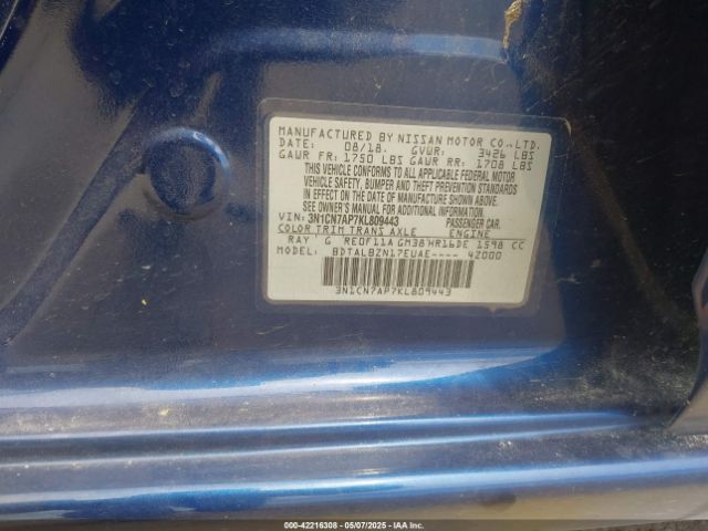 3N1CN7AP7KL809443 Nissan Versa