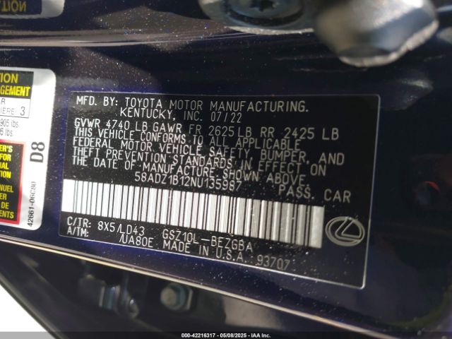 58ADZ1B12NU135987 Lexus ES 350
