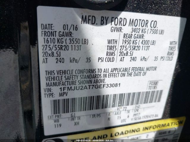 1FMJU2AT7GEF33081 Ford Expedition Limited