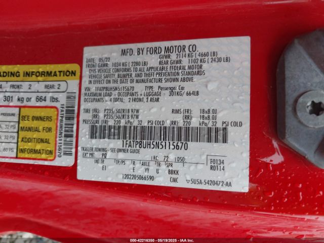 2022 FORD MUSTANG 1FATP8UH5N5115670 Photo 8