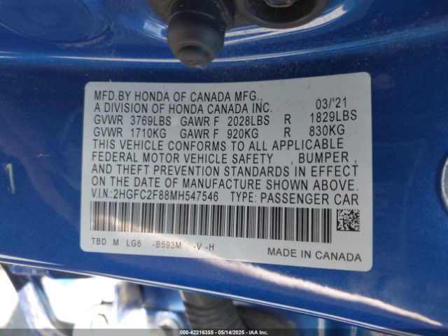 2HGFC2F88MH547546 Honda Civic Sport