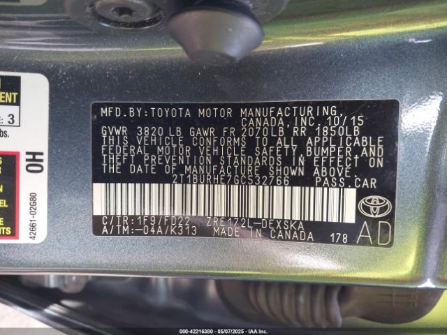 2T1BURHE7GC532766 Toyota Corolla S Plus