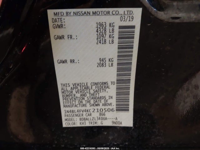 Nissan Altima 2.5 Platinum 2019 1N4BL4FV4KC210506 Image 9
