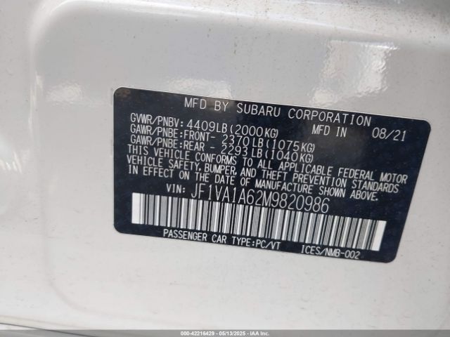 2021 SUBARU WRX JF1VA1A62M9820986 Photo 8