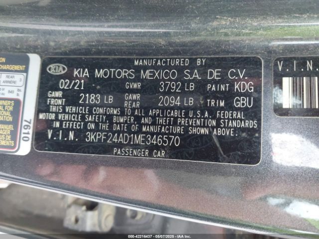 3KPF24AD1ME346570 KIA Forte Lxs