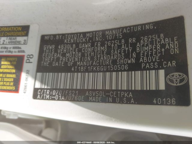 4T1BF1FK6GU150506 Toyota CAMRY SE