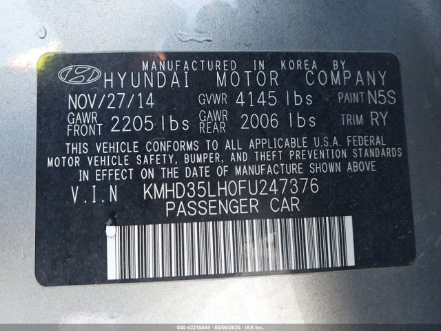 KMHD35LH0FU247376 Hyundai ELANTRA GT