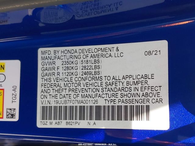 19UUB7F07MA001126 Acura j30ac