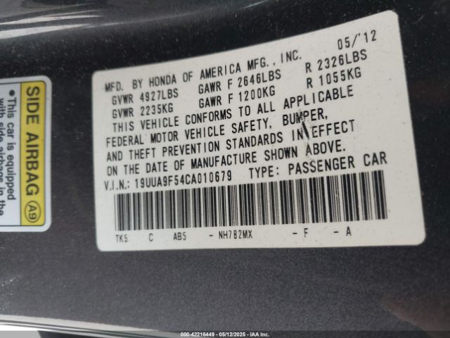 2012 ACURA TL 19UUA9F54CA010679 Photo 8