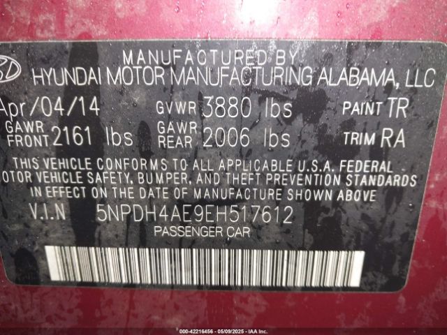 5NPDH4AE9EH517612 Hyundai ELANTRA SE