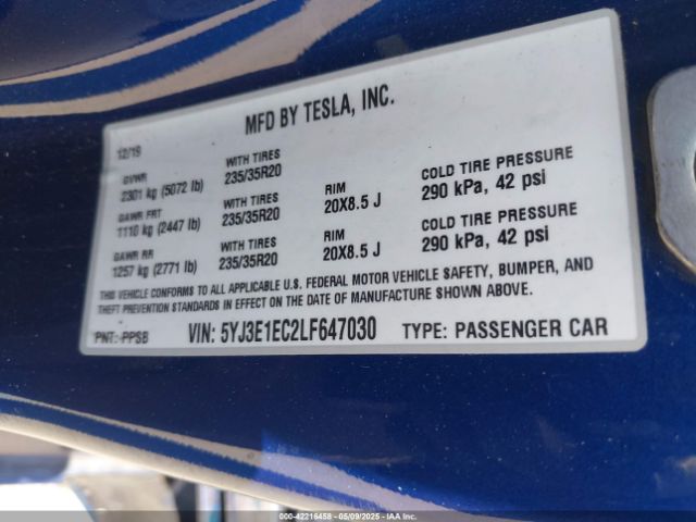 5YJ3E1EC2LF647030 Tesla Model 3 Performance Dual Motor All-wheel Drive