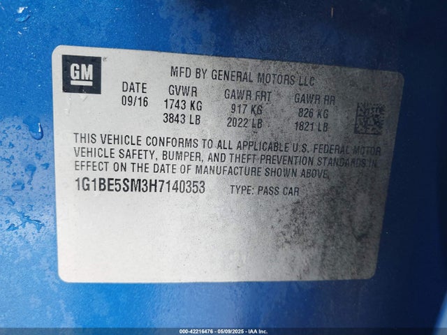 1G1BE5SM3H7140353 Chevrolet Cruze Lt Auto