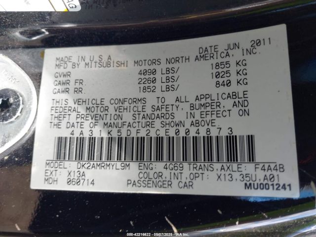 2012 MITSUBISHI ECLIPSE 4A31K5DF2CE004873 Photo 8