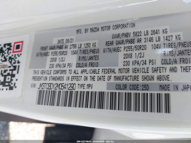 JM3TCBDY2M0541290 Mazda Cx-9 Grand Touring