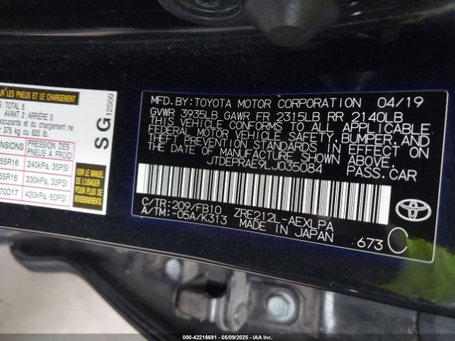 JTDEPRAE9LJ035084 Toyota COROLLA LE