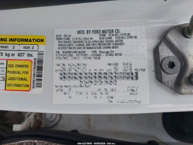 2019 FORD FUSION HYBRID 3FA6P0LU7KR106040 Photo 8