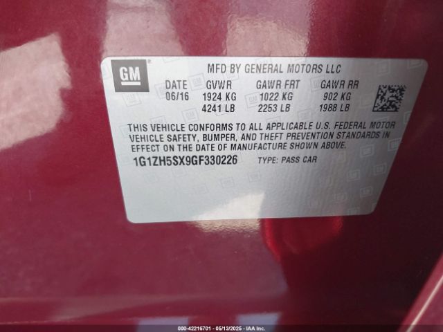 1G1ZH5SX9GF330226 Chevrolet Malibu Premier