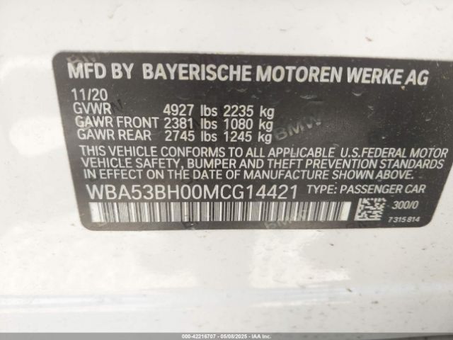 2021 BMW 530I WBA53BH00MCG14421 Photo 8