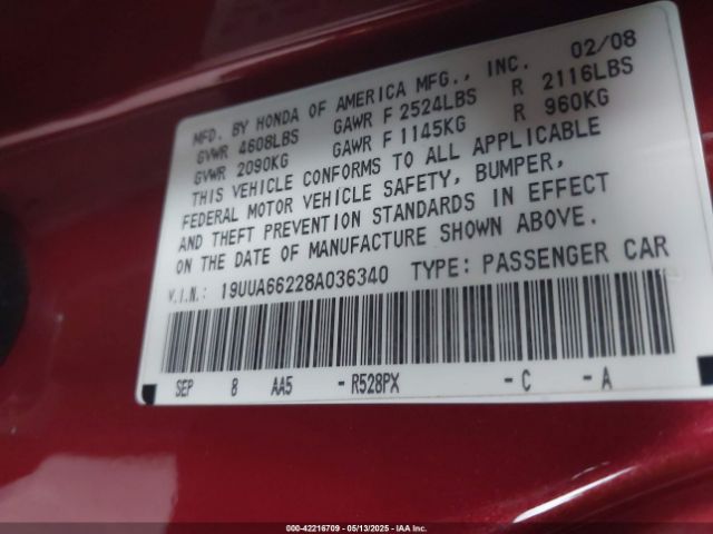 2008 ACURA TL 19UUA66228A036340 Photo 8