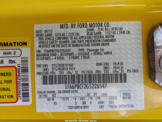 2016 FORD MUSTANG 1FA6P8CF2G5226547 Photo 8