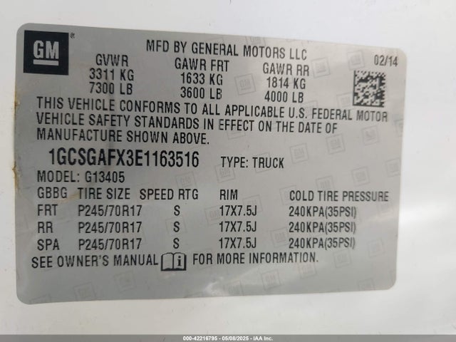 1GCSGAFX3E1163516 Chevrolet Express 1500 Work Van