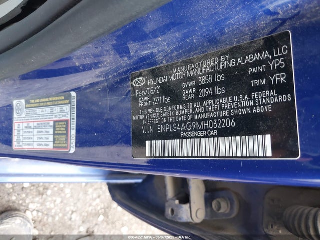 5NPLS4AG9MH032206 Hyundai mpi nu pe