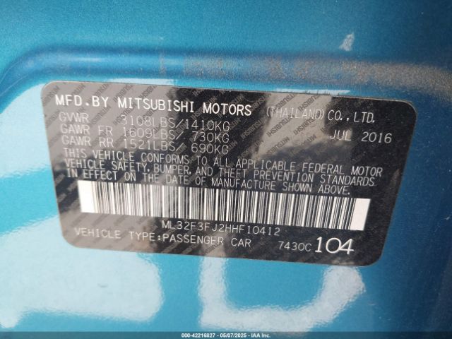 ML32F3FJ2HHF10412 Mitsubishi Mirage G4 Es
