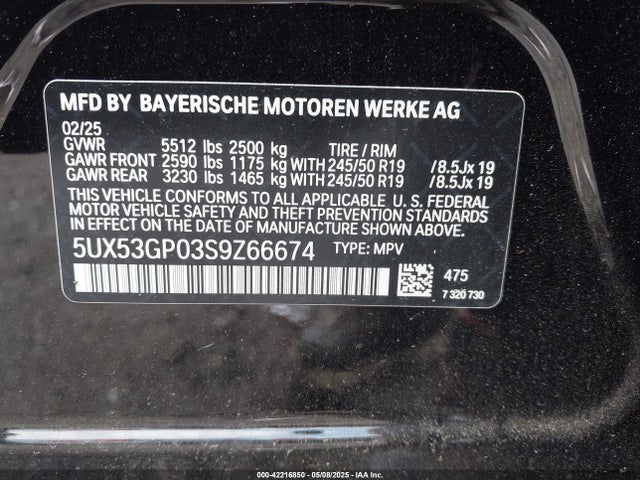 5UX53GP03S9Z66674 BMW 2025