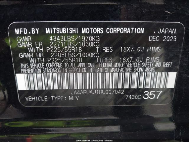 JA4ARUAU1RU007042 Mitsubishi Outlander Sport 2.0 Es Awc/2.0 Le Awc/2.0 Ralliart Awc/2.0 S Awc/2.0 Se Awc/2.0 Trail Edition Awc/s