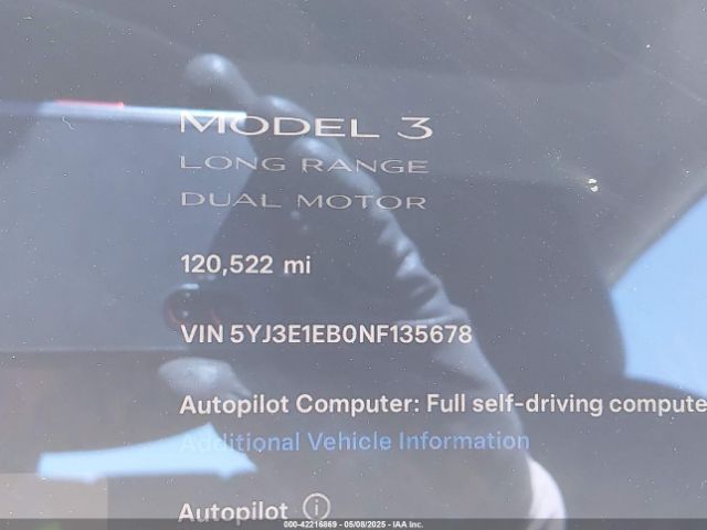 5YJ3E1EB0NF135678 Tesla Model 3 Long Range Dual Motor All-wheel Drive