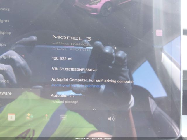 5YJ3E1EB0NF135678 Tesla Model 3 Long Range Dual Motor All-wheel Drive