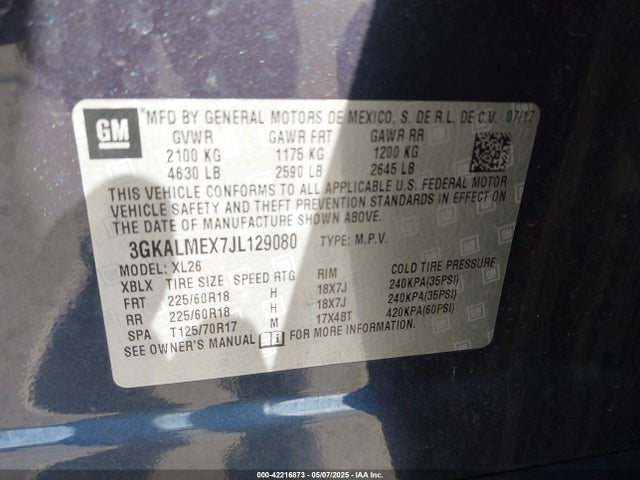 3GKALMEX7JL129080 GMC Terrain Sle