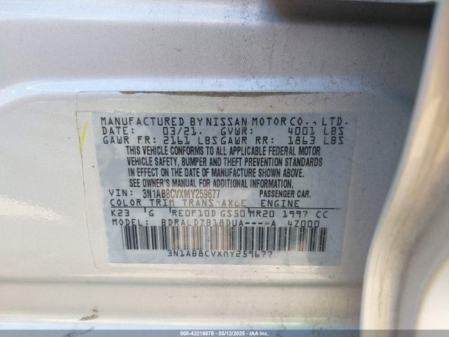 3N1AB8CVXMY259677 Nissan Sentra Sv Xtronic Cvt