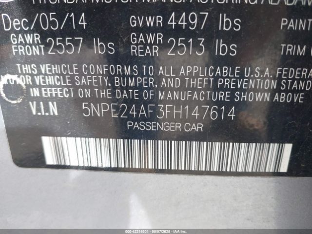 5NPE24AF3FH147614 Hyundai SONATA SE