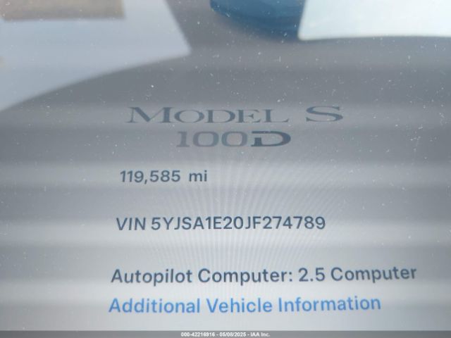 5YJSA1E20JF274789 Tesla Model S 100d/75d/p100d