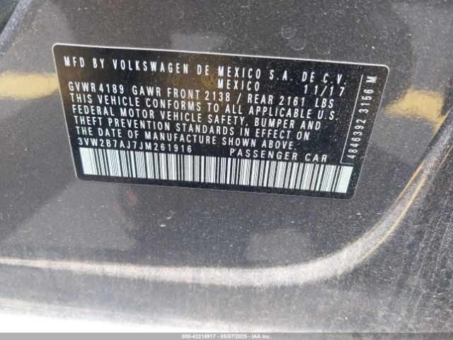 3VW2B7AJ7JM261916 Volkswagen Jetta 1.4t S