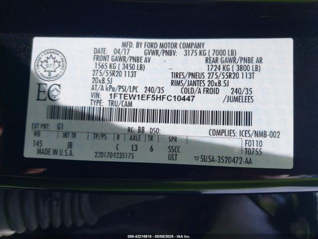 1FTEW1EF5HFC10447 Ford F-150 Xlt