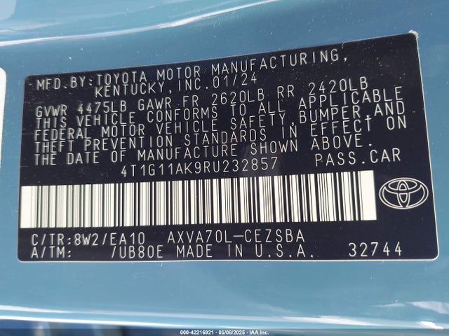 4T1G11AK9RU232857 Toyota CAMRY SE