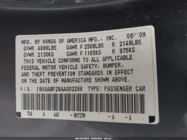 2010 ACURA TL 19UUA8F29AA002266 Photo 8