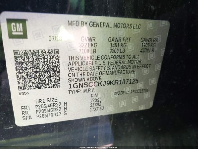 1GNSCCKJ9KR107125 Chevrolet Tahoe Premier