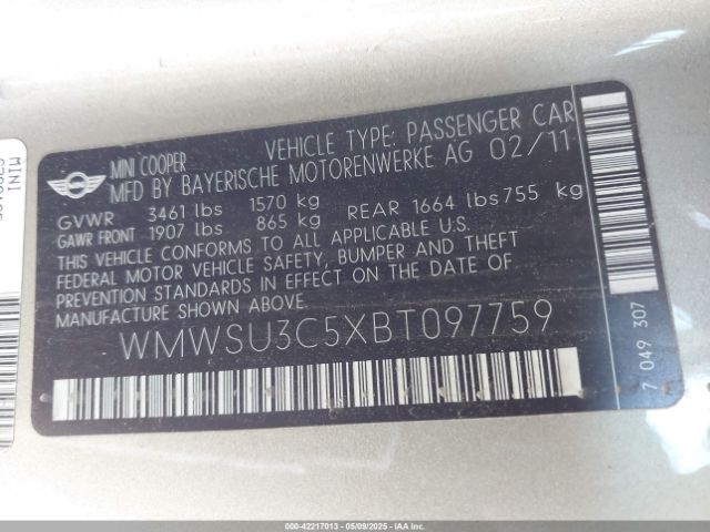 2011 MINI COOPER WMWSU3C5XBT097759 Photo 8