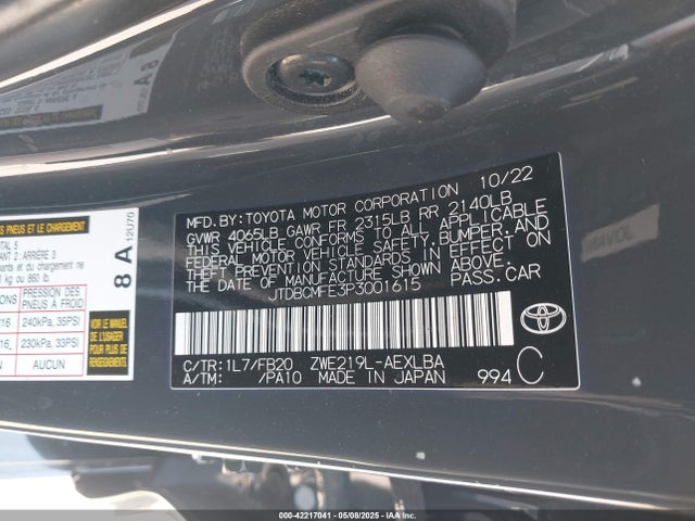 Toyota 2zr-fxe, 1vm 2023 JTDBCMFE3P3001615 Image 9