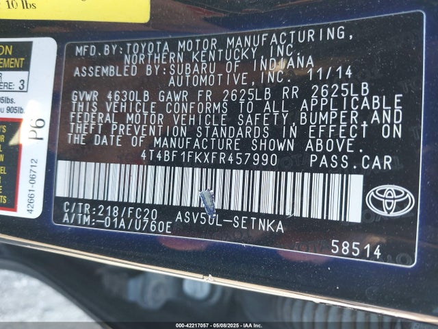 4T4BF1FKXFR457990 Toyota CAMRY LE