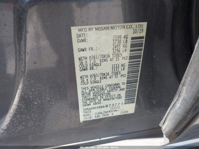 Nissan Frontier Sv 2019 1N6AD0ER8KN873773 Image 9